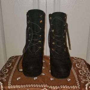 Black faux suede high heel booties